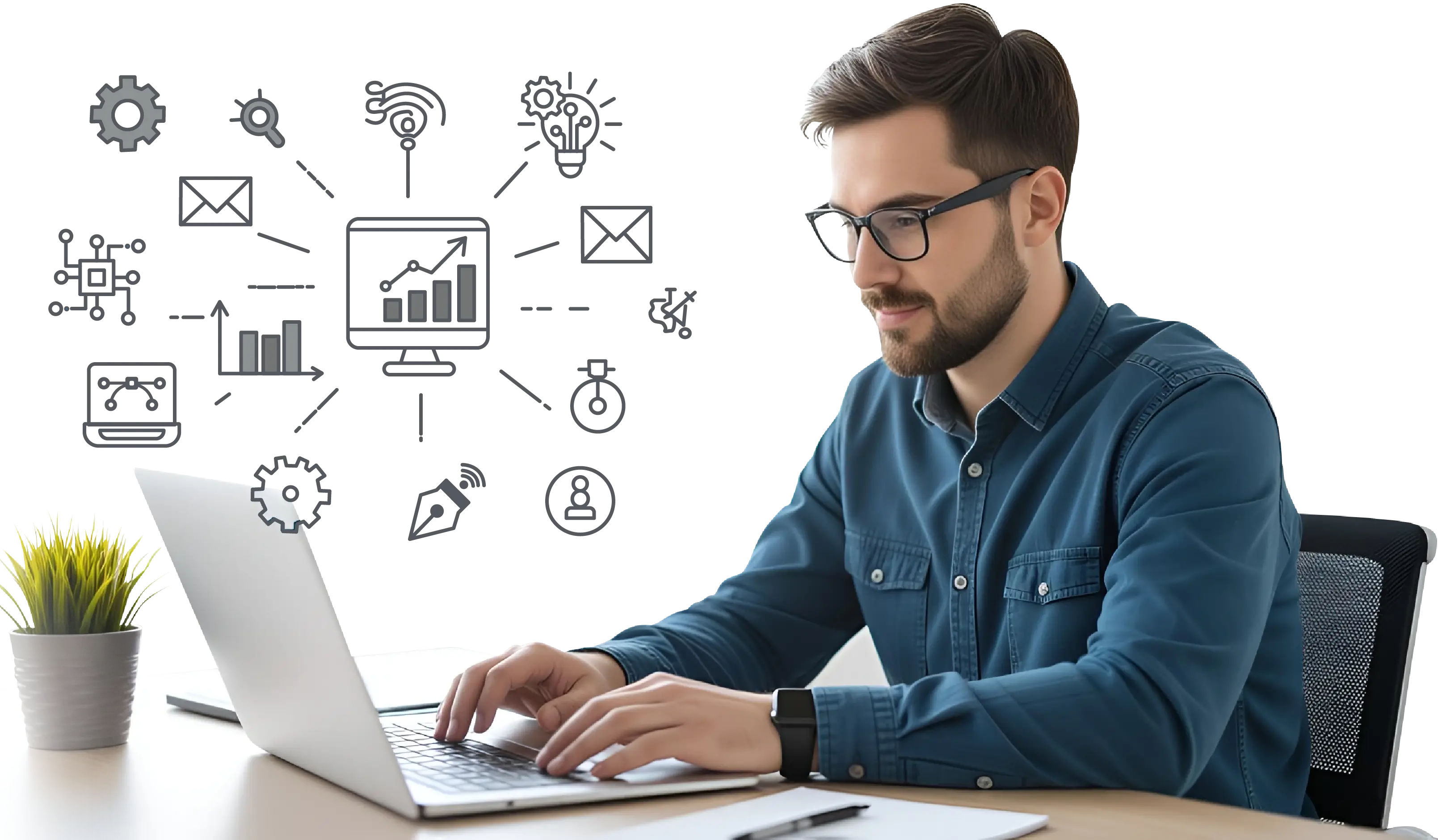 A virtual assistant managing business tasks and streamlining operations on a laptop.